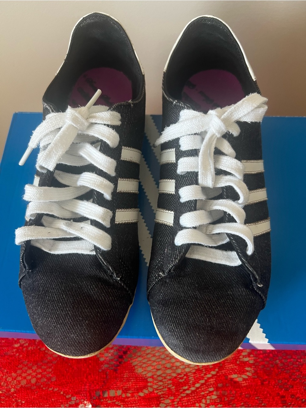 Adidas Women’s Black Sneakers with White Stripes and Laces - Low Profile